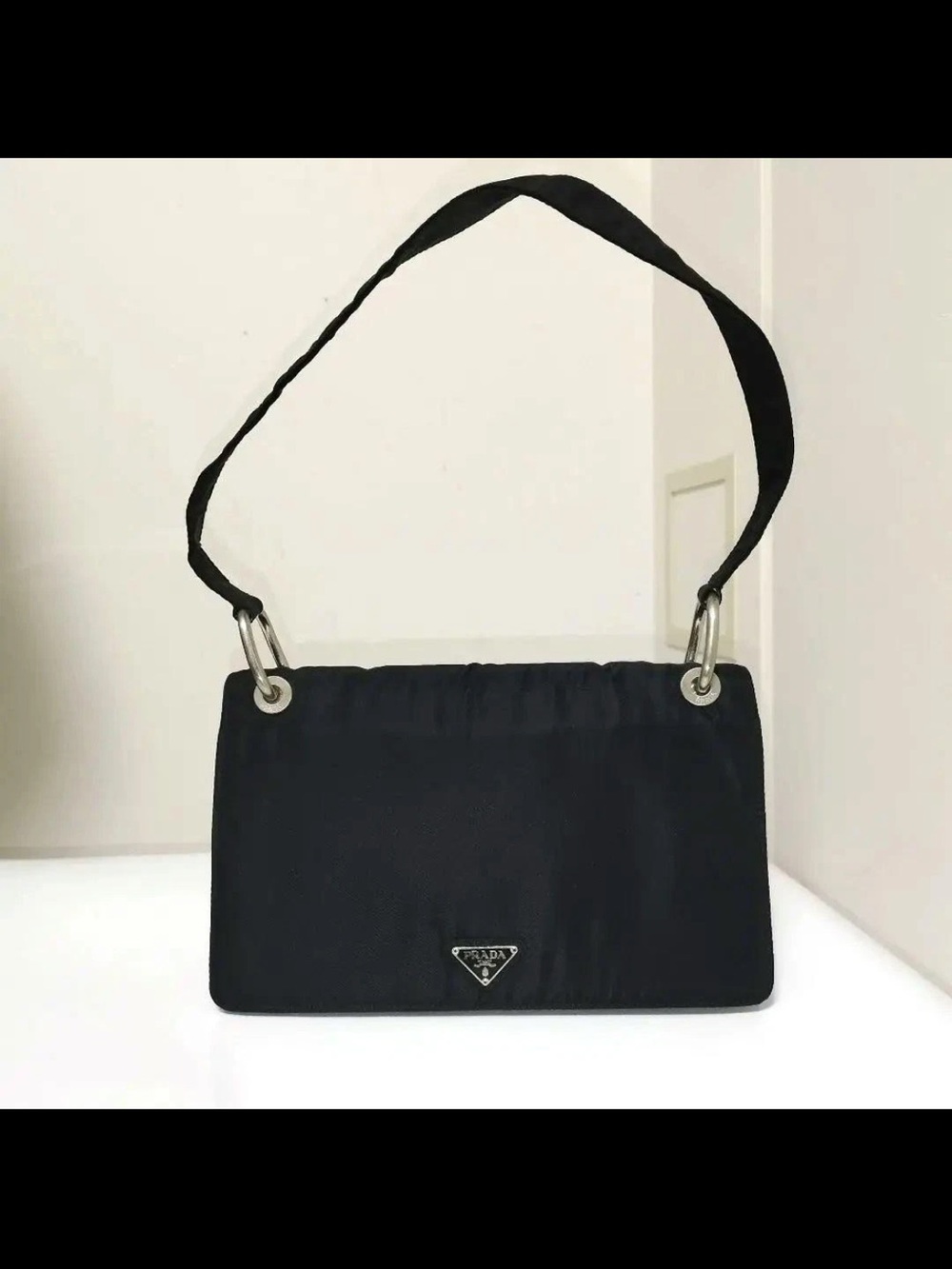 Prada Black Nylon Shoulder Bag with Silver Hardware